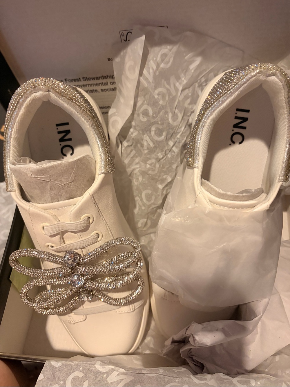 INC International Concepts White Rhinestone-Embellished Sneakers WITH BOX - Picture 2 of 10